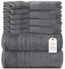 Tower 12 Pack Set Bath & Hand Towels 100% Cotton Soft & Plush Highly Absorbent Quick Dry Bathroom Decor Spa Hotel Gray