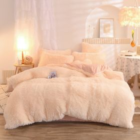 Luxury Thick Fleece Duvet Cover Queen King Winter Warm Bed Quilt Cover Pillowcase Fluffy Plush Shaggy Bedclothes Bedding Set Winter Body Keep Warm (Option: Beige-1.8M)