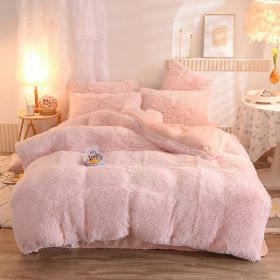 Luxury Thick Fleece Duvet Cover Queen King Winter Warm Bed Quilt Cover Pillowcase Fluffy Plush Shaggy Bedclothes Bedding Set Winter Body Keep Warm (Option: Pink-1.8m bed sheet)