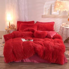 Luxury Thick Fleece Duvet Cover Queen King Winter Warm Bed Quilt Cover Pillowcase Fluffy Plush Shaggy Bedclothes Bedding Set Winter Body Keep Warm (Option: Red-1.8m bed sheet)