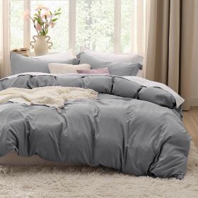 Bedsure Duvet Cover King Size - Soft Prewashed King Duvet Cover Set, 3 Pieces, 1 Duvet Cover 104x90 Inches with Zipper Closure a (Color: Grey, size: Full(80x90))