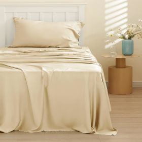 Bedsure cooling sheet set, Rayon Derived from Bamboo, Deep Pocket Up to 16", Breathable & Soft, Hotel Luxury Silky Bedding Sheet (Color: Alabaster Gleam, size: California King)