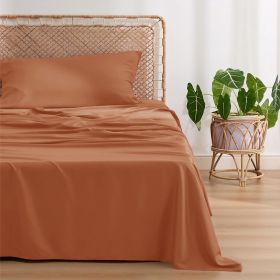 Bedsure cooling sheet set, Rayon Derived from Bamboo, Deep Pocket Up to 16", Breathable & Soft, Hotel Luxury Silky Bedding Sheet (Color: Burnt Orange, size: QUEEN)