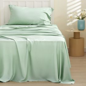 Bedsure cooling sheet set, Rayon Derived from Bamboo, Deep Pocket Up to 16", Breathable & Soft, Hotel Luxury Silky Bedding Sheet (Color: Sage Green, size: QUEEN)