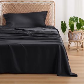 Bedsure cooling sheet set, Rayon Derived from Bamboo, Deep Pocket Up to 16", Breathable & Soft, Hotel Luxury Silky Bedding Sheet (Color: Black, size: California King)