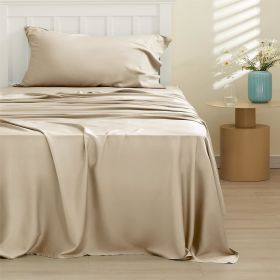 Bedsure cooling sheet set, Rayon Derived from Bamboo, Deep Pocket Up to 16", Breathable & Soft, Hotel Luxury Silky Bedding Sheet (Color: Beige, size: Twin XL)