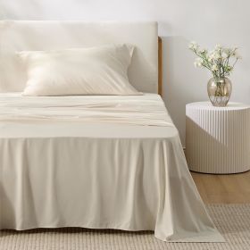 Bedsure cooling sheet set, Rayon Derived from Bamboo, Deep Pocket Up to 16", Breathable & Soft, Hotel Luxury Silky Bedding Sheet (Color: Light Beige, size: KING)