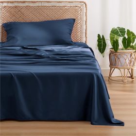 Bedsure cooling sheet set, Rayon Derived from Bamboo, Deep Pocket Up to 16", Breathable & Soft, Hotel Luxury Silky Bedding Sheet (Color: Navy, size: Full)