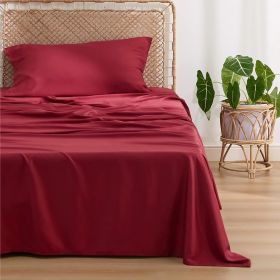 Bedsure cooling sheet set, Rayon Derived from Bamboo, Deep Pocket Up to 16", Breathable & Soft, Hotel Luxury Silky Bedding Sheet (Color: Burgundy, size: Twin)