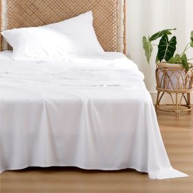 Bedsure cooling sheet set, Rayon Derived from Bamboo, Deep Pocket Up to 16", Breathable & Soft, Hotel Luxury Silky Bedding Sheet (Color: White, size: Full)