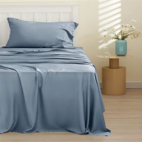 Bedsure cooling sheet set, Rayon Derived from Bamboo, Deep Pocket Up to 16", Breathable & Soft, Hotel Luxury Silky Bedding Sheet (Color: Mineral Blue, size: Twin)